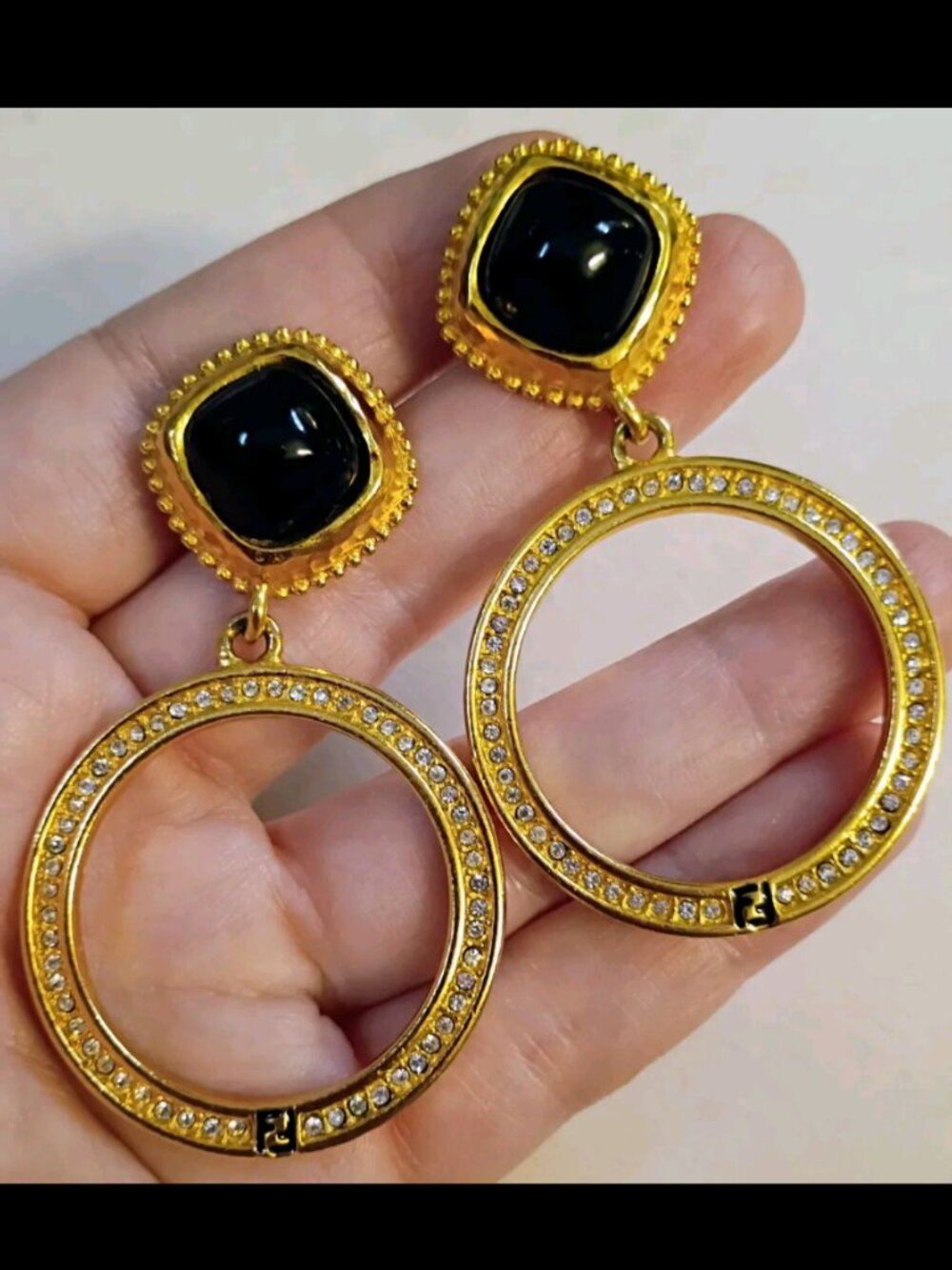 Fendi Vintage PIERCED Crystal FF Logo Earrings RARE